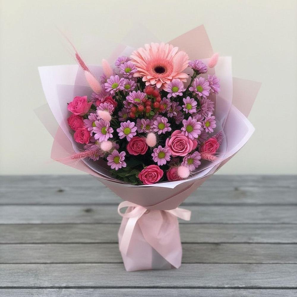 Букет цветов из: Розы, Герберы и Хризантемы в Кошехабль